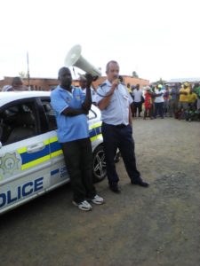 Mr Malefane(Chairperson of the CPF) and Mr Tait Addressing the public